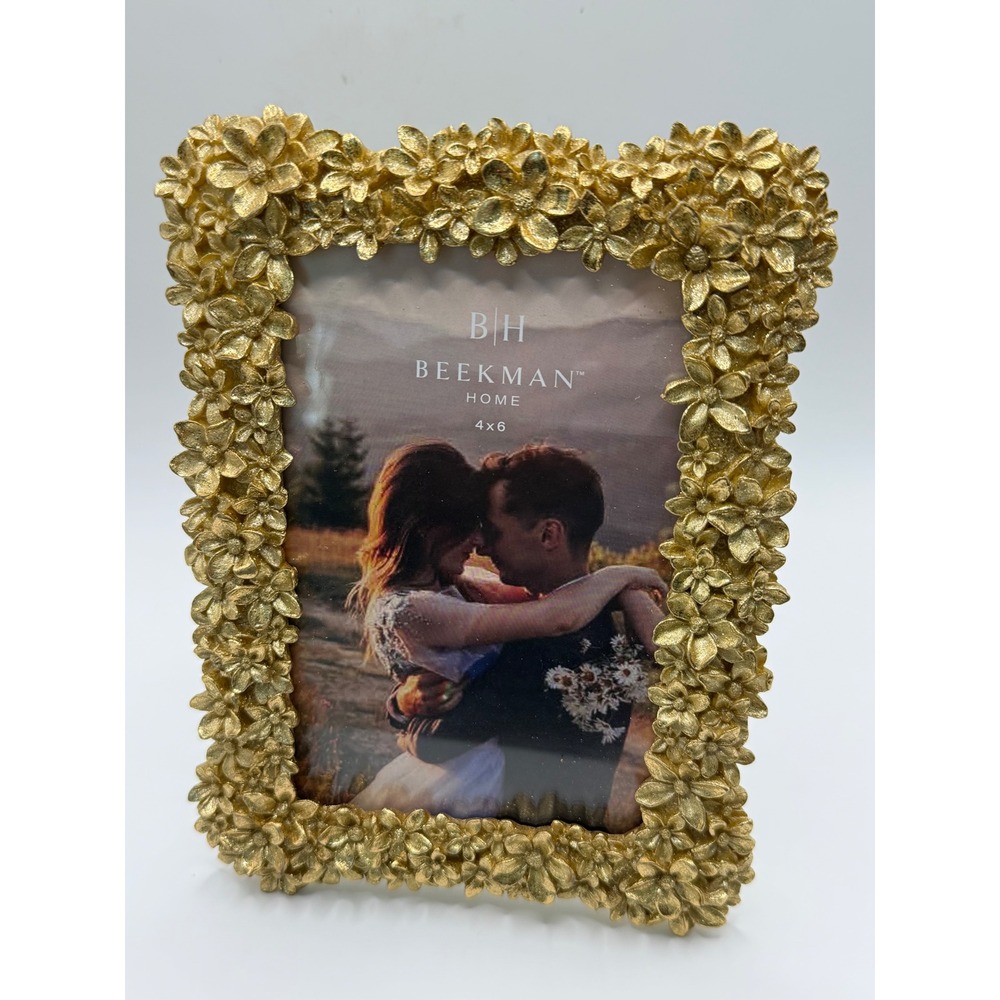 Beekman Home Gold Floral 4x6 Picture Frame Ornate Textured Flower Border